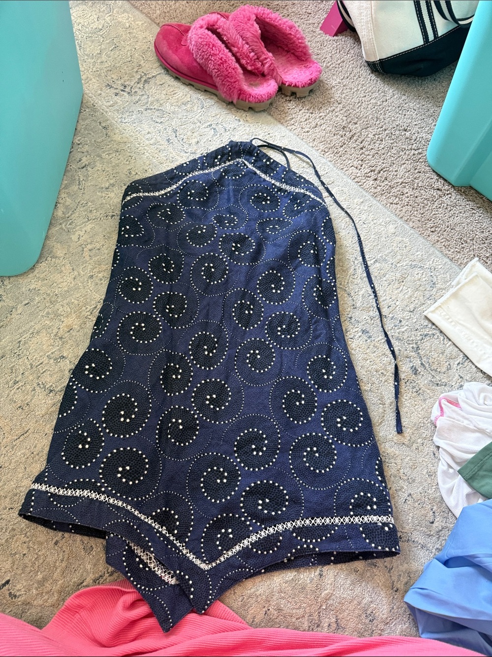 STAUD Navy Halter One-Piece with Spiral Stud Pattern